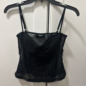 Cider black corset top with adjustable straps and mesh back
